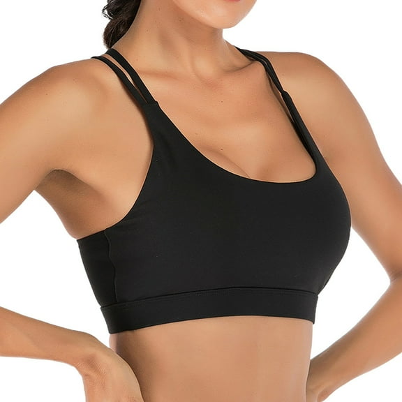 Ticikt Women's U Neck Fitness Camisole Yoga Bra with Back Gathering for Workout and Exercise,Color:Black