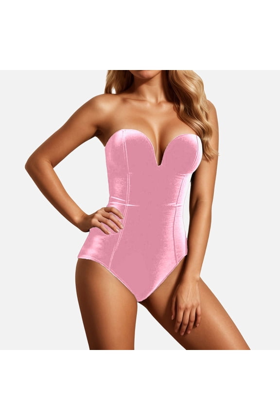 Women's Velvet Strapless Bodysuit, Sweetheart Neckline Sleeveless Shapewear,Daily Wear Body-shaping Corset(Color:Pink,Size:S)