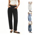 thumbnail image 1 of Ticikt Women’s Washed Barrel Jeans, Loose Wide Leg Curved Denim Pants with Pockets,Black, 1 of 4