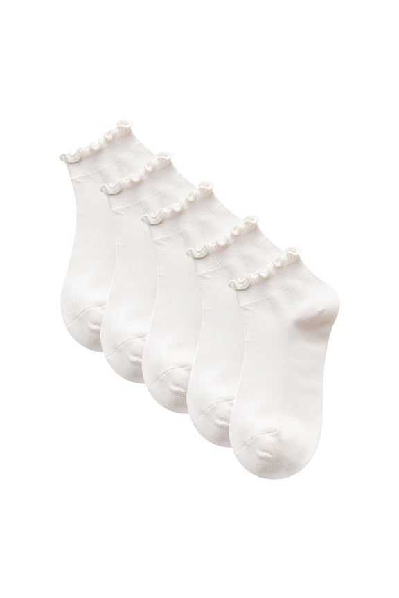 Womens Ankle Ruffle Socks Casual Cotton Frilly Breathable Cute Knit Lettuce Trim No Show Socks 5 Pairs