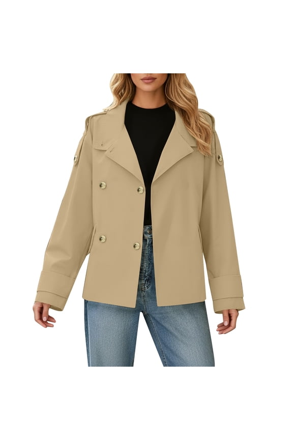 Ticikt Womens Oversize Trench Coat, Double Spring Fall Crop Jackets Fashion Outerwear