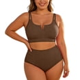 thumbnail image 1 of Ticikt Womens Plus Size Bikini Swimsuit High Waisted Swimsuits Bathing Suit 2 Piece Tummy Control Sporty Two Piece Bathing Suit Ribbed Women 2026,Color:Coffee,Size:XXL, 1 of 4