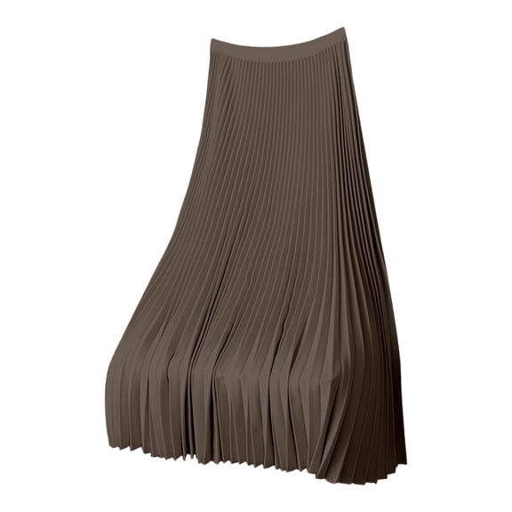 Ticikt Womens Satin Pleated Midi Skirt,High Waist Swing Boho Pleated Skirt Casual Chiffon Elastic A-line Long Skirts,Color:Coffee