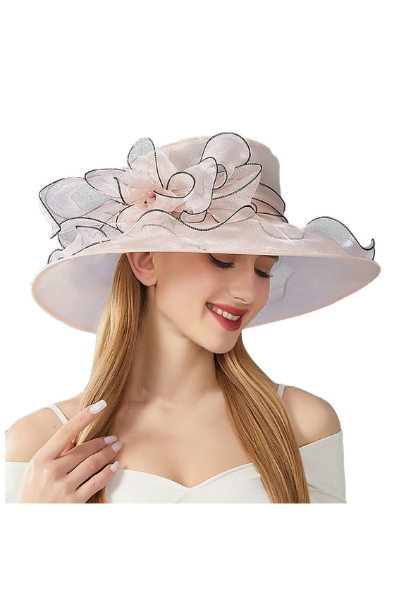 Womens Summer Dress Hat Wide Leaf Flower Bridal Shower Hat Sun Hats Beach Hat,Color:Pink