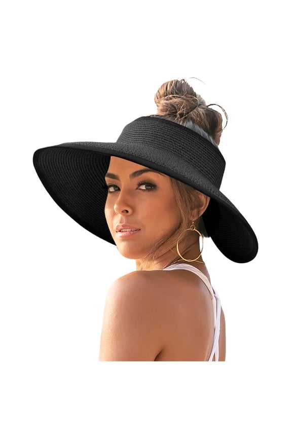 Womens Sunshade Hat Korean Edition Women Open Top Big Sunscreen Sun Hat No Top Foldable Hat,Color:Black