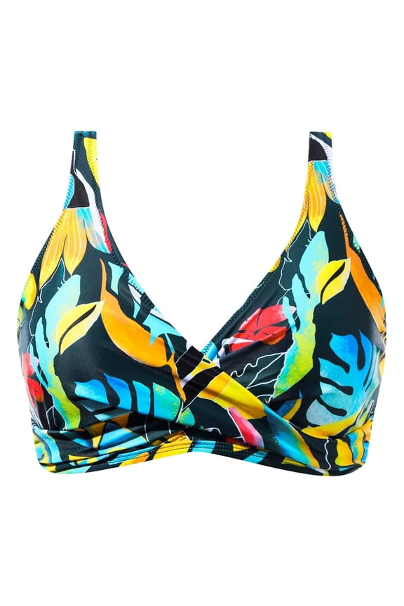 Womens Underwire Push Up Bikini Top with Removable Bra Pad Adjustable Wide Straps Cropped Tankini Swimsuit Top Only,Color:Multicolour,Size:XXL