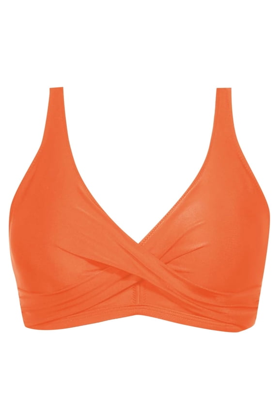 Womens Underwire Push Up Bikini Top with Removable Bra Pad Adjustable Wide Straps Cropped Tankini Swimsuit Top Only,Color:Orange,Size:L