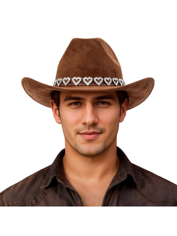 Ticikt Wool Look Cowboy Hat Men Women Vintage Western Rancher Hat Shaped Brim Decorative Band for Country Parties Rodeo Dress Up Outdoor Wear