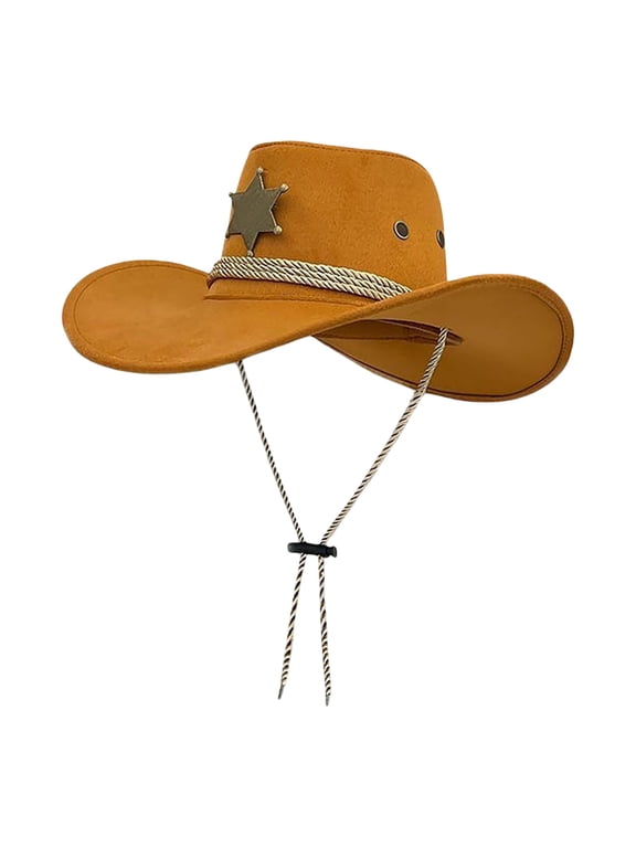 Ticikt Wool Look Cowboy Hat Men Women Vintage Western Rancher Hat Shaped Brim Decorative Band for Country Parties Rodeo Dress Up Outdoor Wear