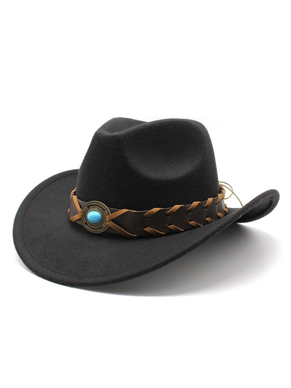 Ticikt Wool Look Cowboy Hat Men Women Vintage Western Rancher Hat Shaped Brim Decorative Band for Country Parties Rodeo Dress Up Outdoor Wear