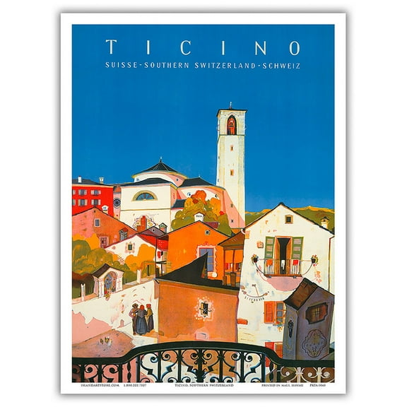 Ticino - Suisse Southern Switzerland Schweiz - Vintage Travel Poster by Daniele Buzzi 1943 - Master Art Print (Unframed) 9in x 12in