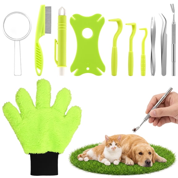 Tick Removal Tool 11 in 1 with Storage Box, Tick Tweezers, Flea Comb, Magnifying Glass, Dog Tick Remover Tool Tick Removal Kit Tick Removal Tool for Dogs Cats Pet Tick Comb