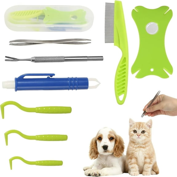 8 in 1 Tick Removal Tool Kit with Storage Box Tick Tweezers Flea Comb Magnifying Glass Pet Tick Remover Tool for Dogs and Cats Tick Comb Set