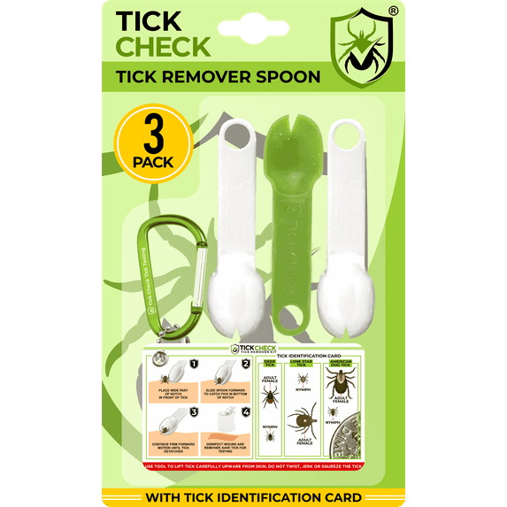 TickCheck Tick Remover Spoon - 3 Pack of Lightweight Tick Remover Tools with Free Tick ID Card & Carabiner (1 Set, 3 Spoons)