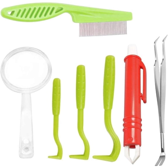 Tick Remover Tool Set, 7 Piece Pet Dog Tick Remover Tool Set Tick Hook Flea Tick Tweezers Clip Remover Flea Comb Magnifying Glass for Dogs Cats