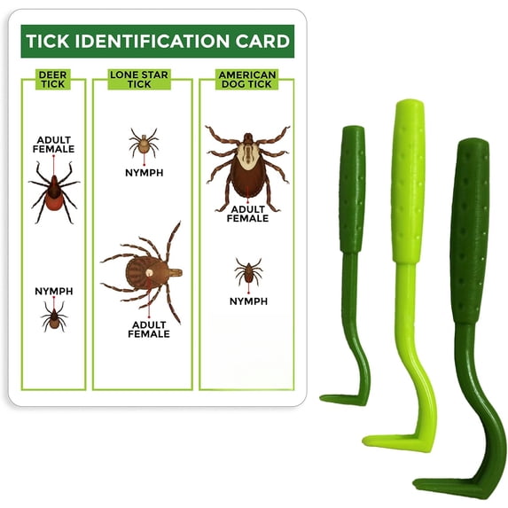 Tick Remover Value Pack of 3 - Tick Removal Tool + Tick Identification Card - Suitable for Humans, Dogs, and Cats (5 sets, each set contains 3 pieces)