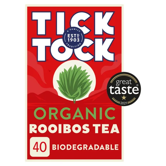 Tick Tock Organic Rooibos Redbush Tea Bags - 40 Caffeine Free Tea Bags