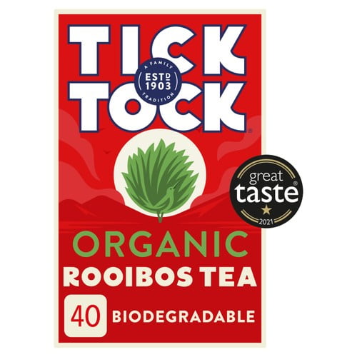 Tick Tock Organic Rooibos Redbush Tea Bags 40's, British Import (Pack of 2)
