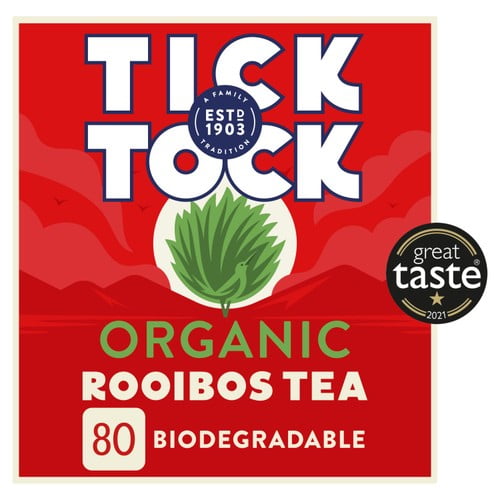 Tick Tock Organic Rooibos Tea Bags 80's, British Import (Pack of 2)