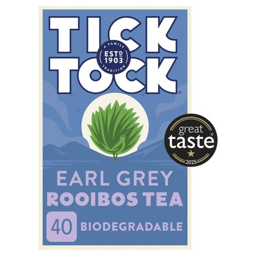 Tick Tock Rooibos Earl Grey Tea Bags 40's, British Import (Pack of 2)