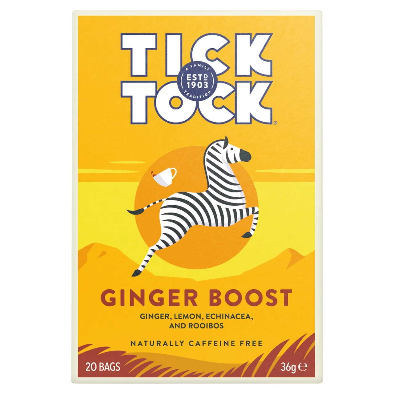 Tick Tock Wellbeing Ginger Boost Tea - 20 Teabags - Ginger, Lemon & Echinacea