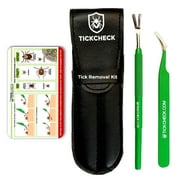 TickCheck Premium Tick Remover Kit - Stainless Steel Tick Remover + Tweezers, Leather Case, and Free Pocket Tick Identification Card