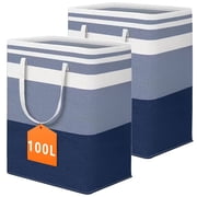 TickJOY 2-Pack 100L Collapsible Laundry Basket with Handles, Large Capacity, Waterproof Freestanding Laundry Hamper, Tall Clothes Hamper for Storage in Dorm, Home, Camping - Gradient Blue