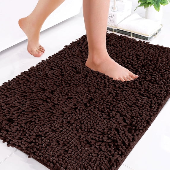 TickJOY 26"x17" Bathroom Rug, Non-Slip Bath Mat, Soft Cozy Shaggy Durable Thick Bath Rugs for Bathroom, Machine Wash Dry Plush Rugs for Bathtubs, Rain Showers, and Under Sink, Brown