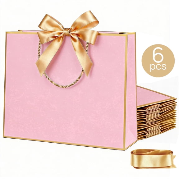 TickJOY 6 Pcs Gift Bags with Handles Medium Size - Birthday Gift Bags 12.6×9.8×4.3 inch for Gift Wrapping and Presenting - Durable, Elegant Design for Birthdays, Weddings & Parties, Pink