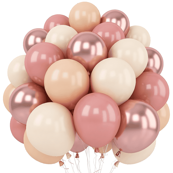 TickJOY Blush Pink Balloons, 60 Pcs Retro Blush Pink White Balloons, 12 Inch Dusty Pink Metallic Chrome Rose Gold White Sand Nude Balloons for Bridal Shower Blue Baby Shower Party Decorations