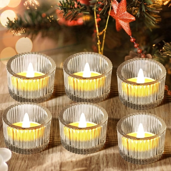 TickJOY Clear Votive Candle Holders Bulk Set of 6, Tealight Candle Holder for Wedding Table Centerpiece, Glass Small Candle Holders for Birthday Party, Valentine's Day, Home Decor (2''X 1.4'')