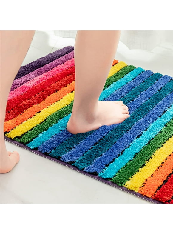 TickJOY Large Rainbow Bath Mat, 28'' x 20'' Colorful Bathroom Rugs, Super Soft and Absorbent Microfiber Plush Bath Rugs with Non-Slip Backing for Bathroom Machine Washable