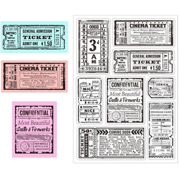 Ticket Pattern Clear Stamps Silicone Stamps Ticket Background Transparent Stamp for Card Making DIY Scrapbooking oto Album Decoration 4.3x6.3inch ClearDIY