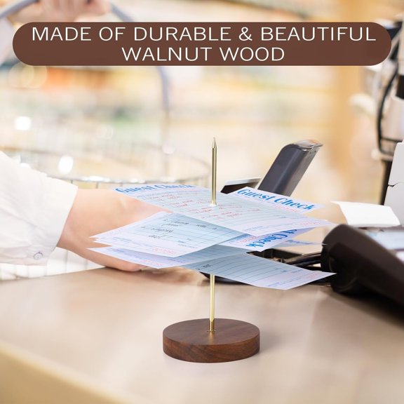 Ticket Stabber Receipt Spike for Restaurant - 2 PCS Receipt Holder Bill Fork with Heavy-Duty Wooden Base, Check Spindle for Kitchen Office$$Office