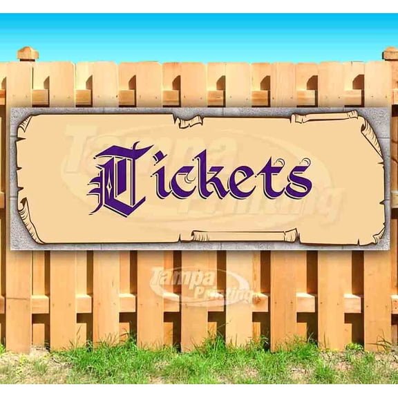 Tickets Purple Text 13 oz Vinyl Banner With Metal Grommets