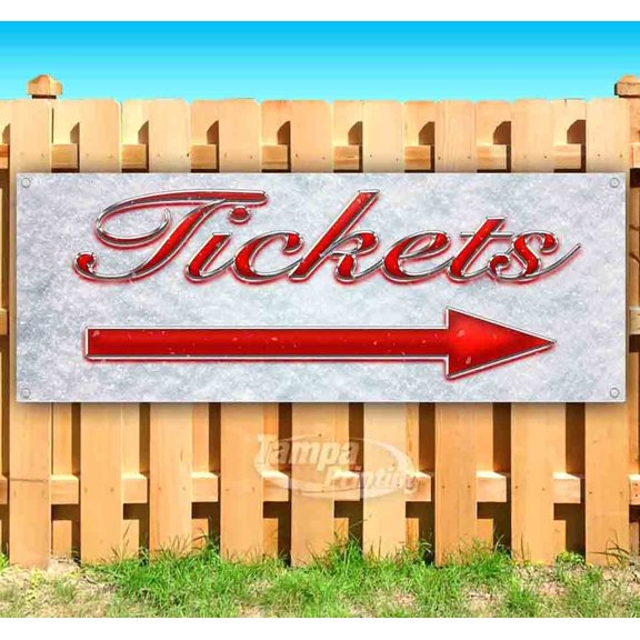 Tickets Right Arrow Red & Chrome 13 oz Vinyl Banner With Metal Grommets