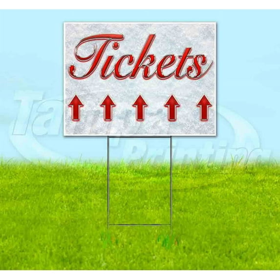 Tickets Up Red & Chrome (18" x 24") Yard Sign, Includes Metal Step Stake