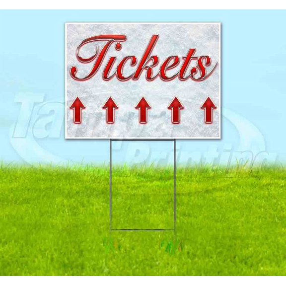 Tickets Up Red & Chrome (18" x 24") Yard Sign, Includes Metal Step Stake