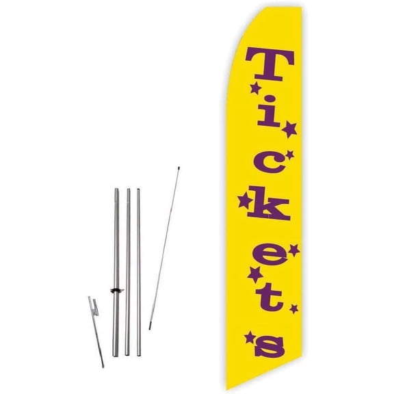 Tickets Yellow Super Novo Feather Flag - Complete with 15ft Pole Set and Ground Spike