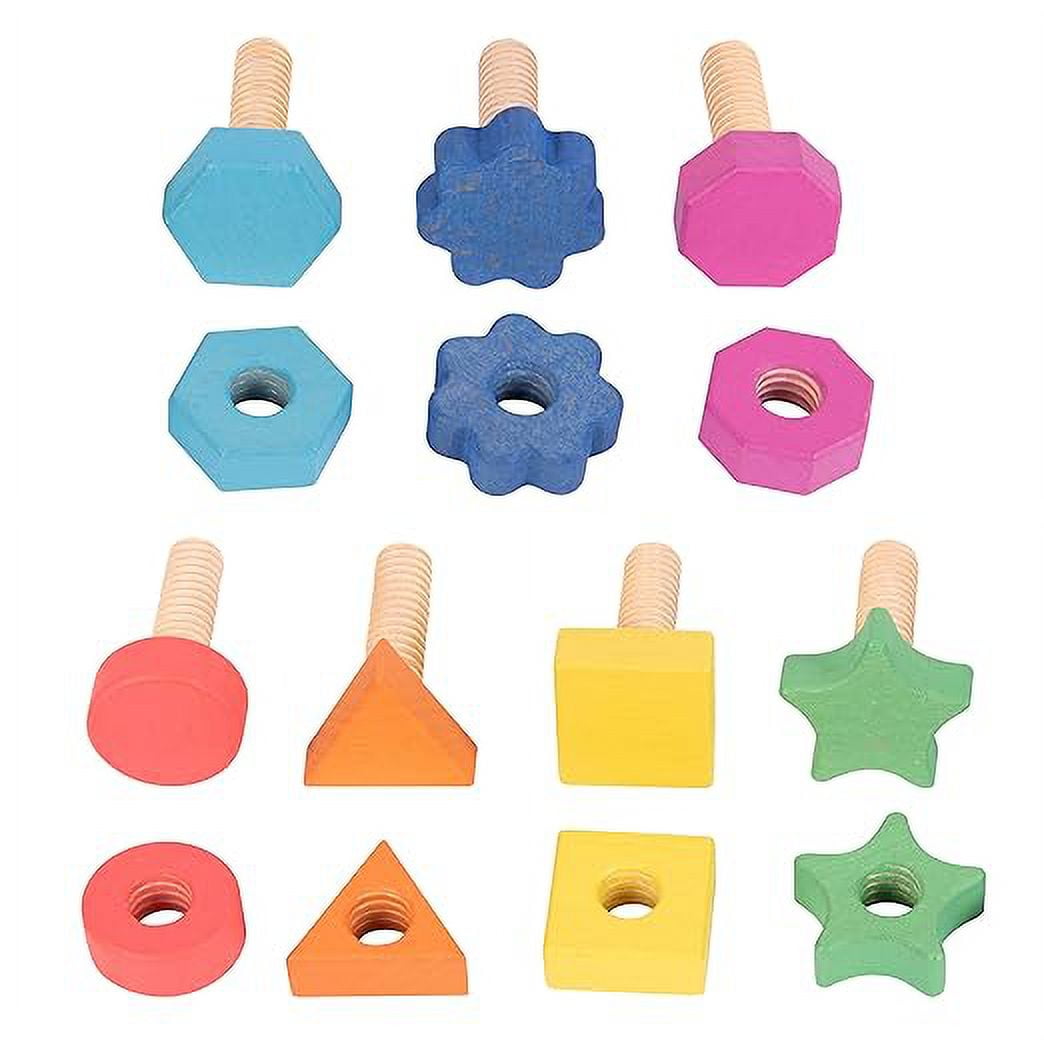 TickiT74001 Rainbow Wooden Nuts & Bolts Set of 14 7 Nuts and 7 Bolts in Matching Shapes
