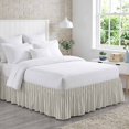 thumbnail image 1 of Ticking Stripe Bed Skirt Queen Size 16 Inch Drop, Minimalist Vertical Lines Beige Linen Texture Adjustable Elastic Dust Ruffles Bedskirt for Queen Bed Wrap Around Pleated Mattress Frame Cover, 1 of 9
