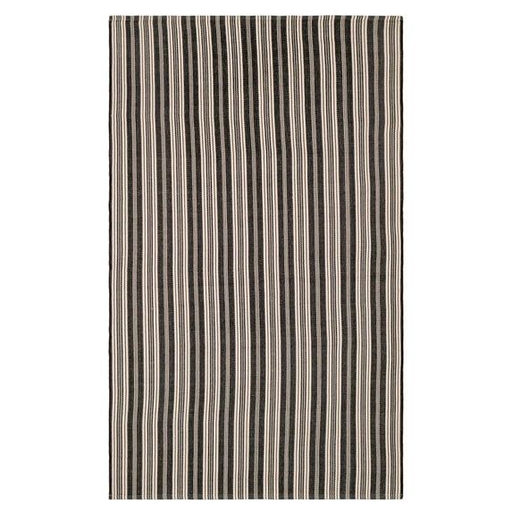 Ticking Stripe Black/Ivory Handwoven Indoor/Outdoor Rug, 5' x 8'