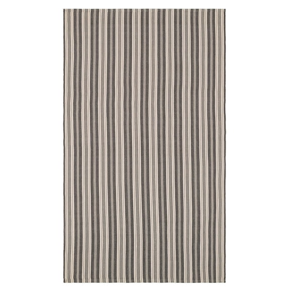 Ticking Stripe Grey/Ivory Handwoven Indoor/Outdoor Rug, 4' x 6'
