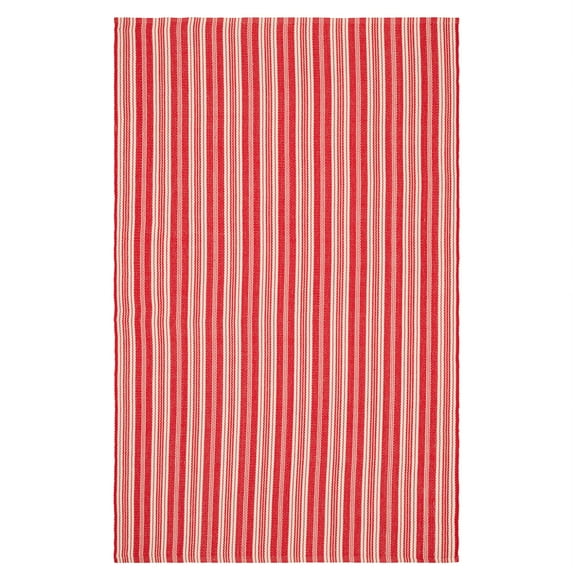 Ticking Stripe Red/Ivory Handwoven Indoor/Outdoor Rug, 5' x 8'