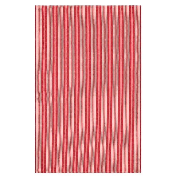 Ticking Stripe Red/Ivory Handwoven Indoor/Outdoor Rug, 6' x 9'