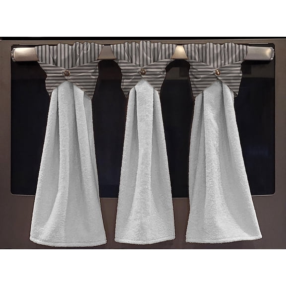 Ticking Stripe Wraparound Snap Hanging Towels (Set of 2) by Penny's Needful Things (Black) (Terrycloth Color: White)