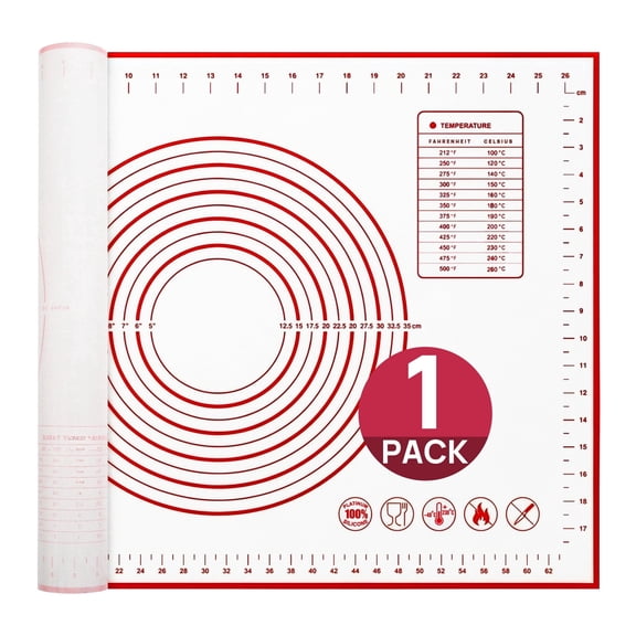 Tickjoy 1-Pack Non-Stick Silicone Baking Mats Set - 28"x20" Dough Rolling Mat with Measurement Guide, Kitchen Counter Mat for Bread Making, Cookie Baking, Pastry - Red