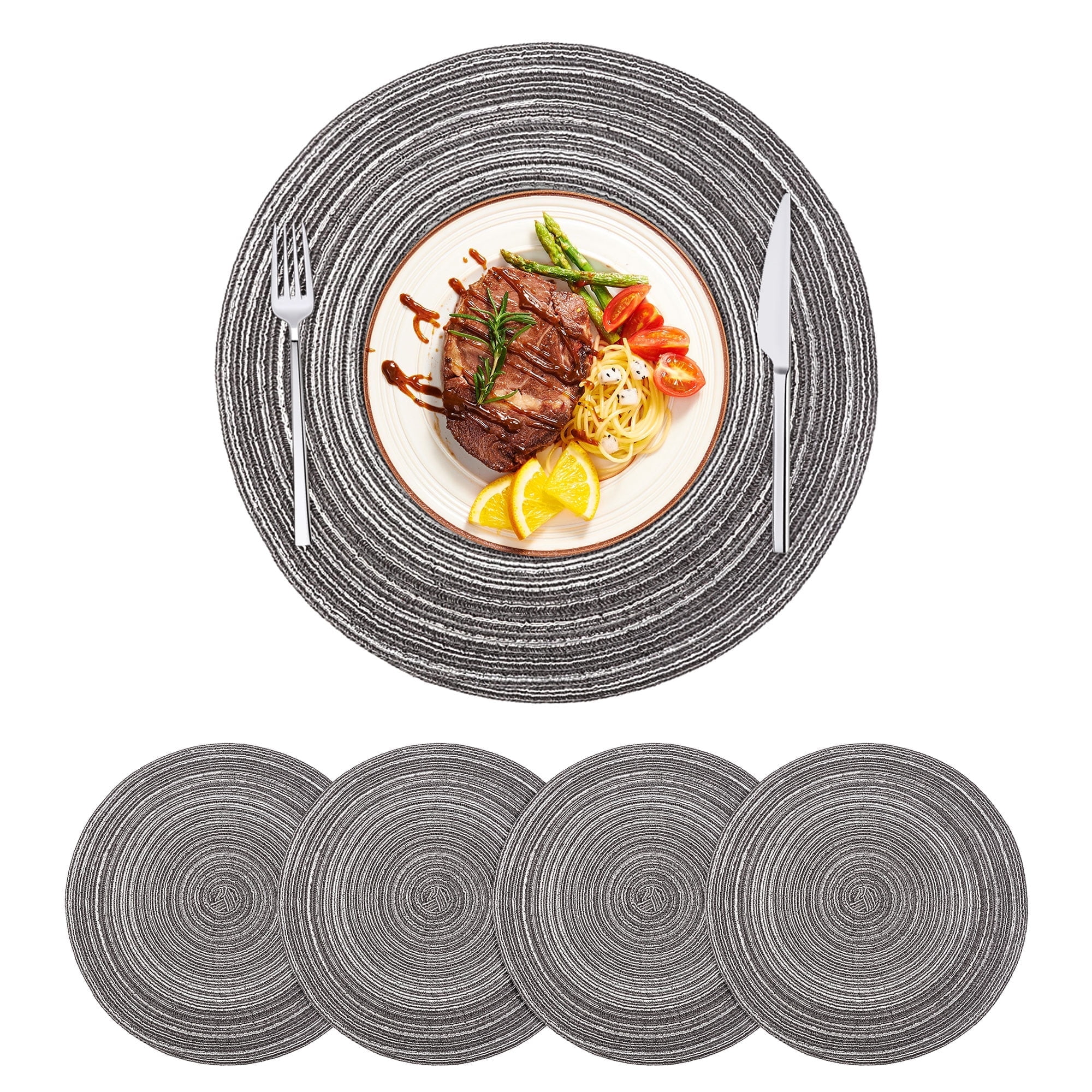 Tickjoy 15 in Round Placemats Set of 4, Washable Woven Placemats for ...