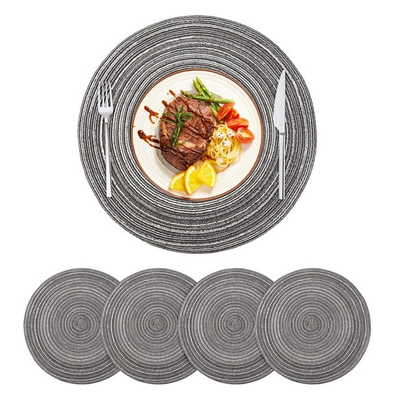 Tickjoy 15 in Round Placemats Set of 4, Washable Woven Placemats for Kitchen Dining Table, Grey Table Placemats