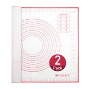 Tickjoy 2-Pack Non-Stick Silicone Baking Mats Set - 24"x20" + 15"x11" Dough Rolling Mat with Measurement Guide, Kitchen Counter Mat for Bread Making, Cookie Baking, Pastry - Red